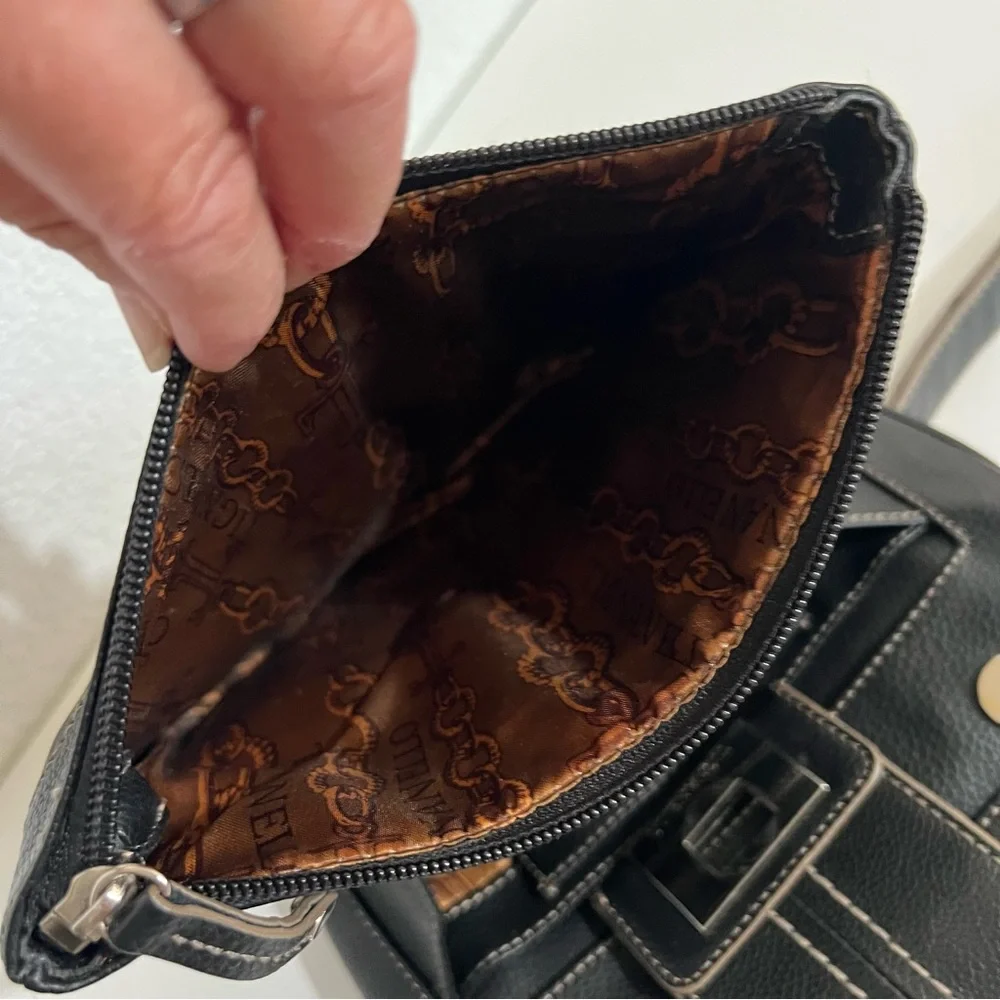 Tignanello Black Pebbled Leather Crossbody Handbag Messenger Bag Unisex